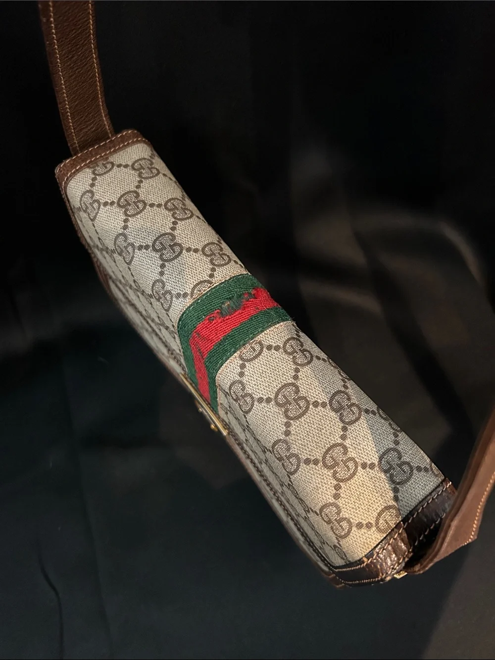 VTG Gucci Ophidia Coated Canvas Shoulder bag w/ Brown Trim Red/Green Sherry Line - Picture 16 of 17